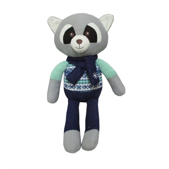 Spark Create Imagine Knit Christmas Winter Raccoon Lovey Rattle 18 inch - Picture 1 of 4